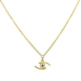 Κολιέ Ματάκι Χρυσός Κ14 με Λευκά & Μπλε Ζιργκόν SKU-59668