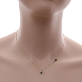 Κολιέ Ματάκι Χρυσός Κ14 με Λευκό & Μαύρα Ζιργκόν SKU-59671