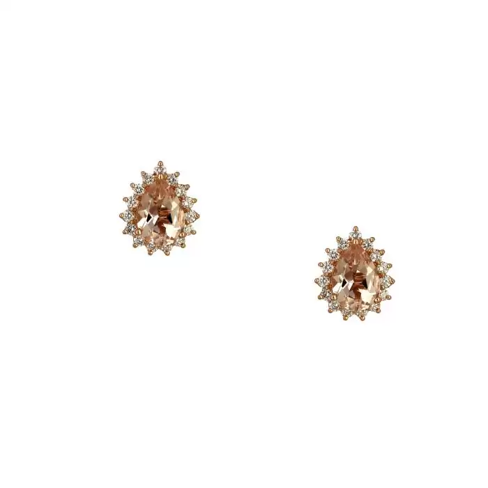 SKU-59835 / Σκουλαρίκια Δάκρυ Ροζ Χρυσός Κ18 με Μοργκανίτη & Διαμάντια