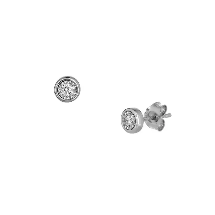 SKU-59175 / Σκουλαρίκια Λευκόχρυσος Κ14 με Διαμάντι