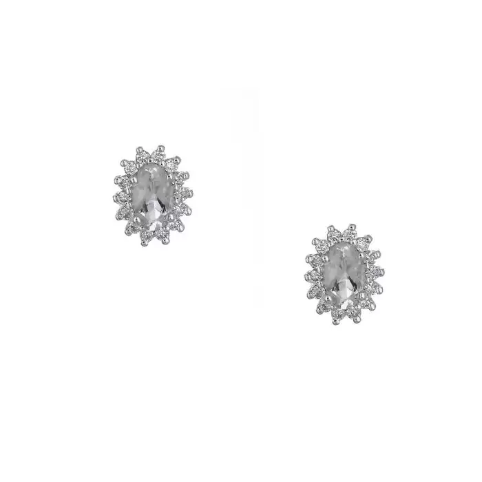 SKU-59324 / Σκουλαρίκια Λευκόχρυσος Κ18 με Τοπάζι & Διαμάντια