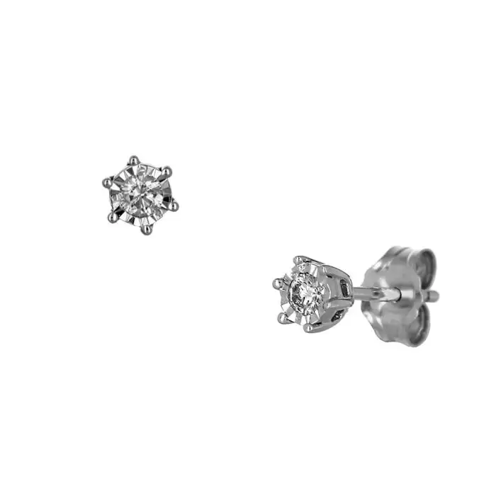 SKU-59127 / Σκουλαρίκια Μονόπετρα Λευκόχρυσος Κ14 με Διαμάντι