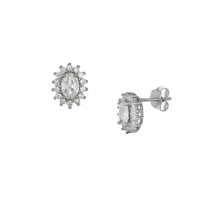 SKU-59597 / Σκουλαρίκια Ροζέτα Λευκόχρυσος Κ9 με Ζιργκόν