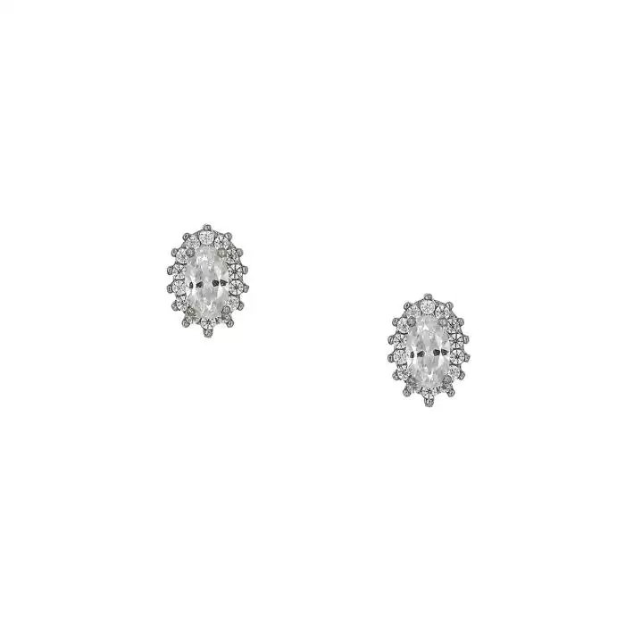 SKU-59599 / Σκουλαρίκια Ροζέτα Λευκόχρυσος Κ9 με Ζιργκόν