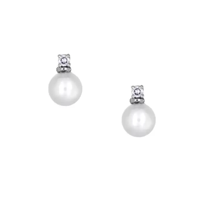 SKU-59443 / Σκουλαρίκια Λευκόχρυσος Κ18 με Μαργαριτάρι & Διαμάντι