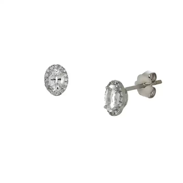 SKU-59843 / Σκουλαρίκια Ροζέτα Λευκόχρυσος Κ18 με Τοπάζι & Διαμάντια