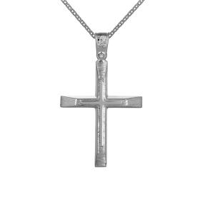 Ανδρικός Σταυρός με Αλυσίδα Λευκόχρυσος Κ9 SKU-59457