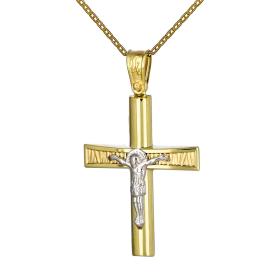 Σταυρός Χρυσός & Λευκόχρυσος Κ9 με τον Εσταυρωμένο SKU-59458