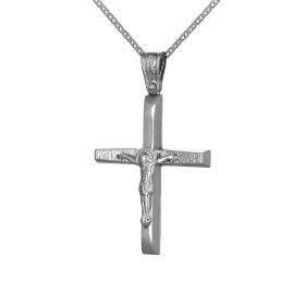 Σταυρός με Αλυσίδα Λευκόχρυσος Κ9 με τον Εσταυρωμένο SKU-59464