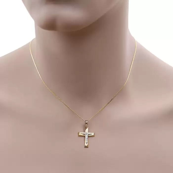 Σταυρός με Αλυσίδα Λευκόχρυσος & Χρυσός Κ9 με τον Εσταυρωμένο