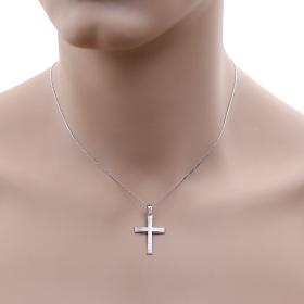 Σταυρός με Αλυσίδα Λευκόχρυσος Κ9 με Σαγρέ Φινίρισμα SKU-59468