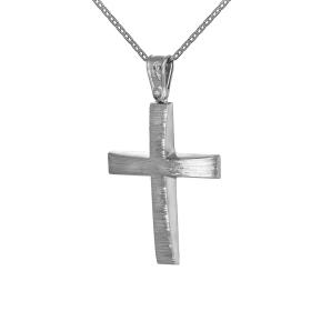 Σταυρός με Αλυσίδα Λευκόχρυσος Κ9 με Σαγρέ Φινίρισμα SKU-59468