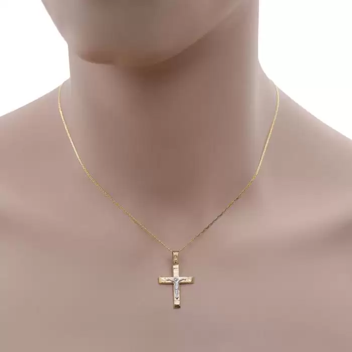 Σταυρός με Αλυσίδα Λευκόχρυσος & Χρυσός Κ9 με τον Εσταυρωμένο SKU-59469