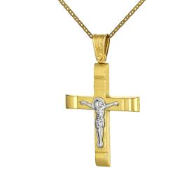 Σταυρός με Αλυσίδα Λευκόχρυσος & Χρυσός Κ9 με τον Εσταυρωμένο SKU-59469