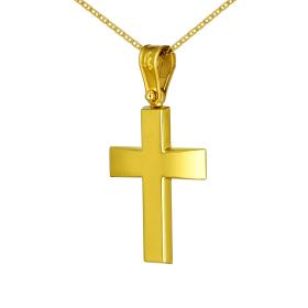 Ανδρικός Σταυρός με Αλυσίδα Χρυσός Κ9 & Λουστρέ Φινίρισμα SKU-59471