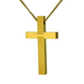 Σταυρός Χειροποίητος Χρυσός Κ14 με Λουστρέ & Σαγρέ Φινίρισμα SKU-59736