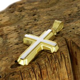 Δίχρωμος Ανδρικός Σταυρός Χρυσός & Λευκόχρυσος Κ14 SKU-59741