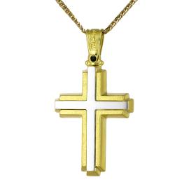 Δίχρωμος Ανδρικός Σταυρός Χρυσός & Λευκόχρυσος Κ14 SKU-59741