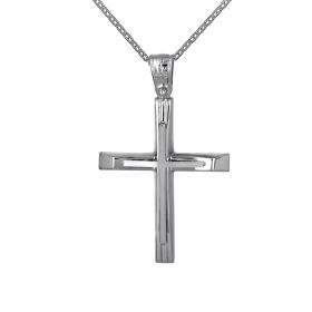 Σταυρός με Αλυσίδα Κλασικός Λευκόχρυσος Κ9 SKU-59500