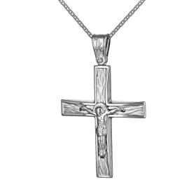 Σταυρός με Αλυσίδα Λευκόχρυσος Κ9 με τον Εσταυρωμένο SKU-59503
