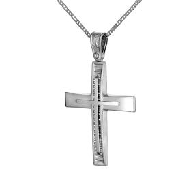 Μοντέρνος Ανδρικός Σταυρός με Αλυσίδα Λευκόχρυσος Κ9 SKU-59505