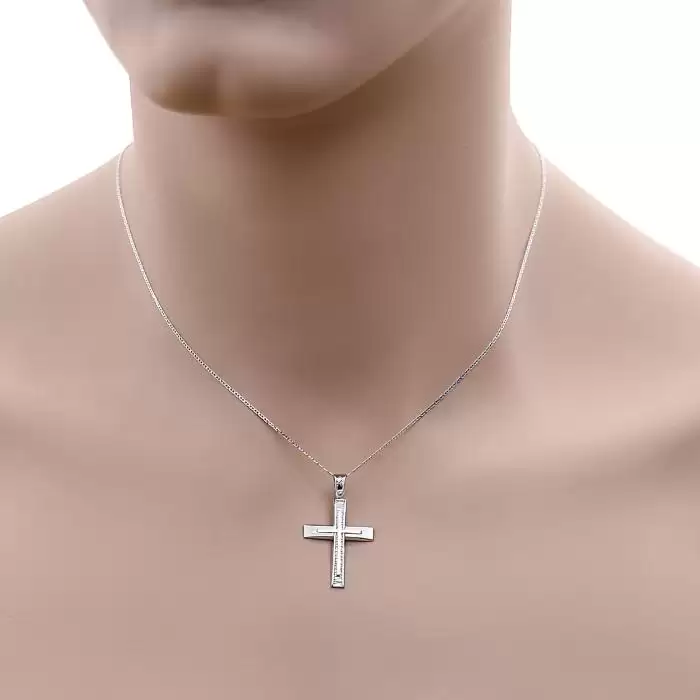 Μοντέρνος Ανδρικός Σταυρός με Αλυσίδα Λευκόχρυσος Κ9 SKU-59505