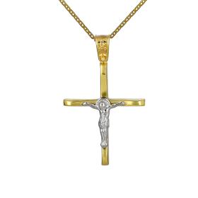 Σταυρός με Αλυσίδα Ανδρικός Λευκόχρυσος & Χρυσός Κ9 SKU-59504