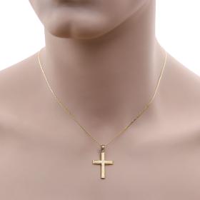 Ανδρικός Σταυρός με Αλυσίδα Χρυσός Κ9 με Σαγρέ Φινίρισμα SKU-59499