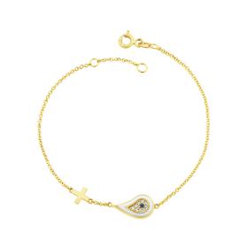 Βραχιόλι Ματάκι Χρυσός Κ14 με Γαλάζιο και Λευκό Σμάλτο SKU-60802