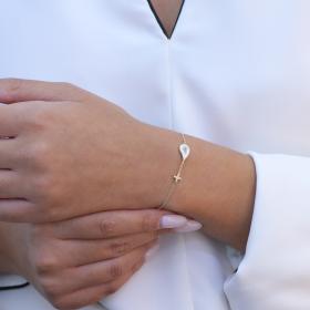 Βραχιόλι Ματάκι Χρυσός Κ14 με Γαλάζιο και Λευκό Σμάλτο SKU-60802