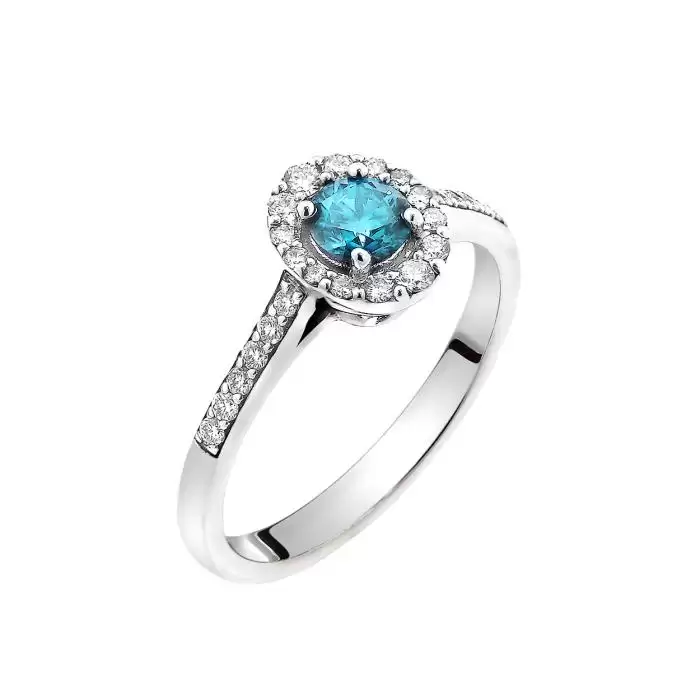 SKU-60916 / Δαχτυλίδι Λευκόχρυσος Κ18 με Μπλε Διαμάντι & Λευκά Διαμάντια