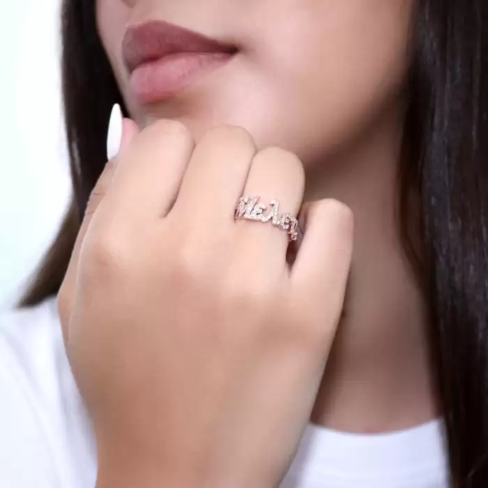 Δαχτυλίδι Όνομα Ροζ Χρυσός Κ14 με Διαμάντια