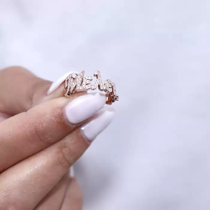 SKU-60012 / Δαχτυλίδι Όνομα Ροζ Χρυσός Κ14 με Διαμάντια