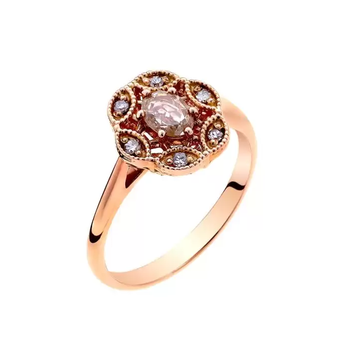 SKU-60385 / Δαχτυλίδι Ροζ Χρυσός Κ14 με Διαμάντια