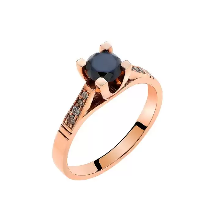 SKU-60918 / Δαχτυλίδι Ροζ Χρυσός Κ14 με Μαύρο Διαμάντι & Καφέ Διαμάντια
