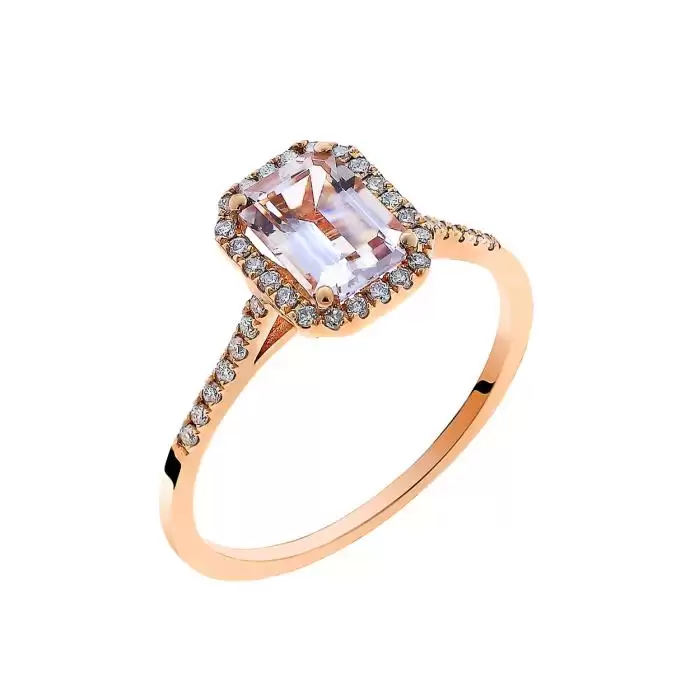 SKU-60105 / Δαχτυλίδι Ροζ Χρυσός Κ18 με Μοργκανίτη & Διαμάντια