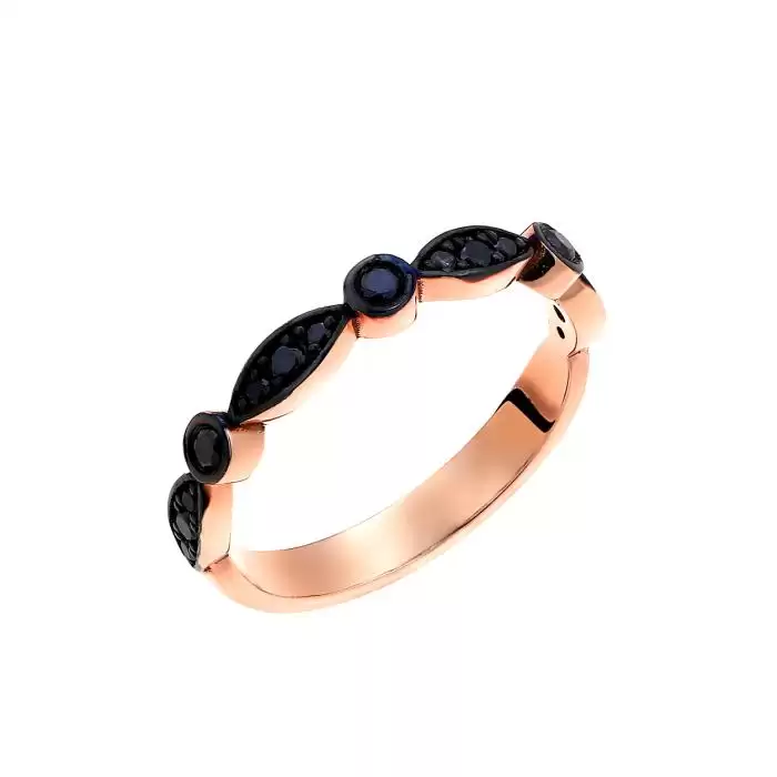 SKU-60329 / Δαχτυλίδι Σειρέ Ροζ Χρυσός Κ14 με Μαύρα Διαμάντια