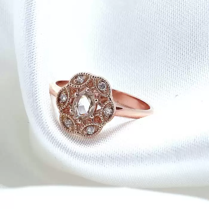 Δαχτυλίδι Ροζ Χρυσός Κ14 με Διαμάντια