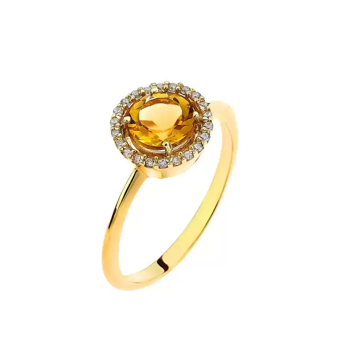 SKU-60806 / Δαχτυλίδι Ροζέτα Χρυσός Κ14 με Citrine & Ζιργκόν