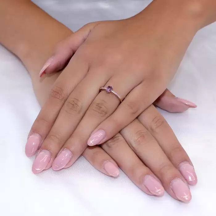 Δαχτυλίδι Ροζ Χρυσός Κ14 με Αμέθυστο & Ζιργκόν