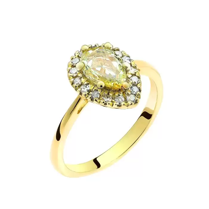 SKU-60855 / Δαχτυλίδι Δάκρυ Χρυσός Κ18 με Κίτρινο Διαμάντι & Λευκά Διαμάντια