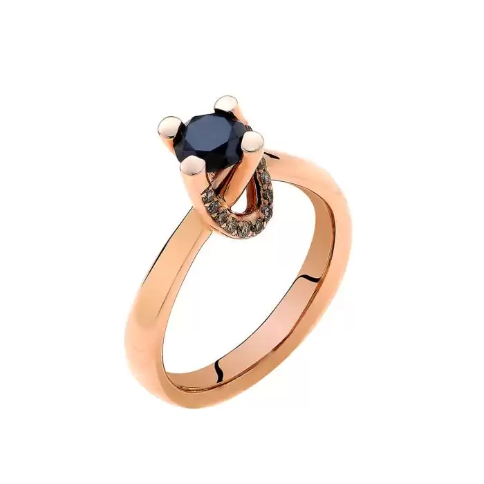 SKU-60920 / Δαχτυλίδι Ροζ Χρυσός Κ18 με Μαύρο Διαμάντι & Καφέ Διαμάντια