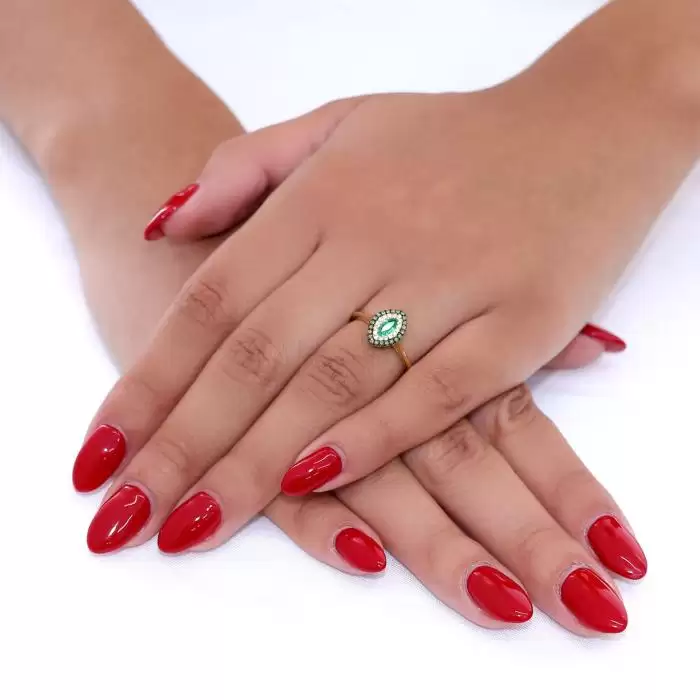 SKU-60112 / Δαχτυλίδι Χρυσός Κ18 με Σμαράγδι, Πράσινα & Λευκά Διαμάντια