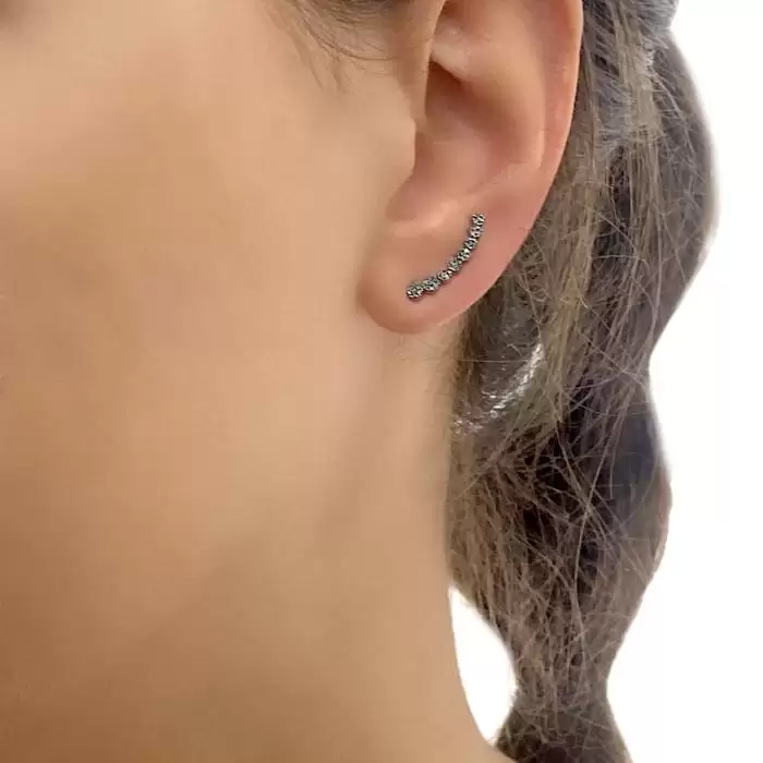SKU-60503 / Σκουλαρίκια Ear Cuff Λευκόχρυσος Κ14 με Μπλε Διαμάντια 