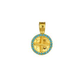 Κωνσταντινάτο Φυλαχτό Διπλής Όψεως με Τιρκουάζ Χρυσός Κ14 SKU-60431