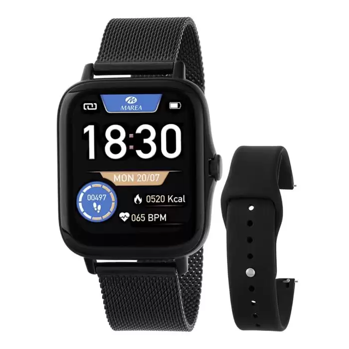 SKU-60060 / MAREA Smartwatch Bluetooth Call Black Stainless Steel Bracelet & Black Rubber Strap Gift 