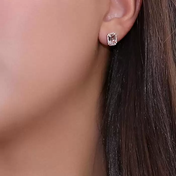 Σκουλαρίκια Ροζ Χρυσός Κ18 με Μοργκανίτη & Διαμάντια
