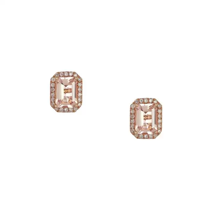 SKU-60107 / Σκουλαρίκια Ροζ Χρυσός Κ18 με Μοργκανίτη & Διαμάντια