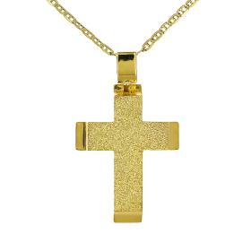 Μοντέρνος Σταυρός Χρυσός Κ14 με Σαγρέ & Λουστρέ Φινίρισμα SKU-60633
