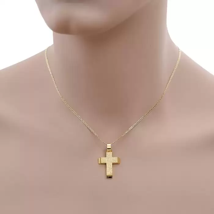 Μοντέρνος Σταυρός Χρυσός Κ14 με Σαγρέ & Λουστρέ Φινίρισμα SKU-60633